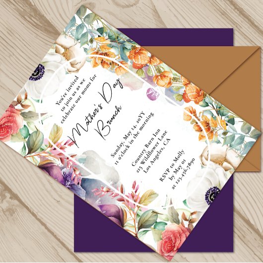 Muttertagsbrunch Wasserfarbene Wildblumen Einladung