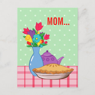 Muttertagsdesign mit Blume, Kuchen und Teekanne Postkarte