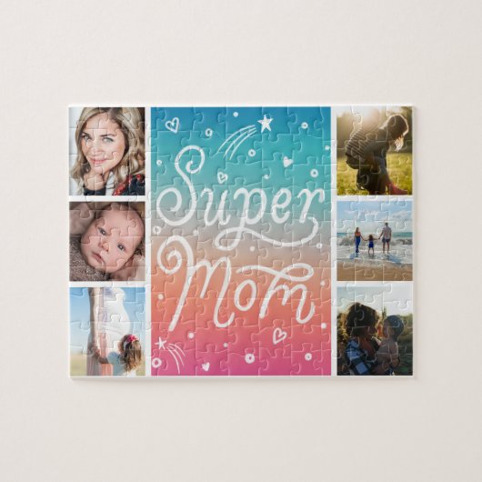 Muttertagsfoto Collage Super Mama Lettering Puzzle (Horizontal)