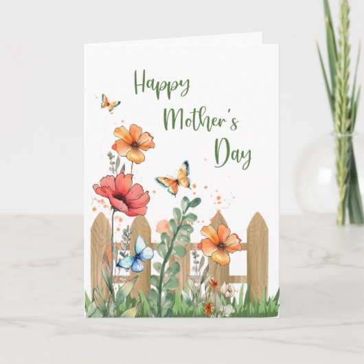 Muttertagsfröhliche Blumen und Schmetterlinge Karte (Vorderseite)
