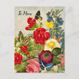 Muttertagsgarten Nelken Rosen Schmetterlinge Postkarte