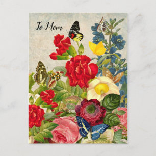 Muttertagsgarten Nelken Rosen Schmetterlinge Postkarte
