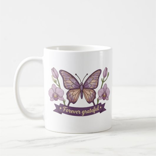 Muttertagsgeschenk - Dankbare Schmetterlingsblumen Kaffeetasse (Links)