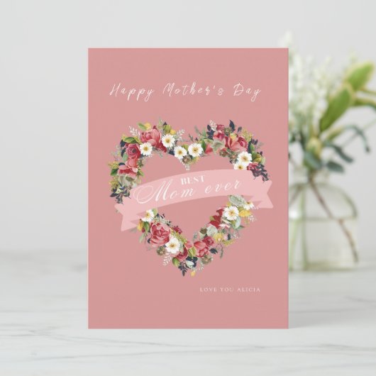 Muttertagskarte des Blumenherzes Einladung (Stehend Vorderseite)