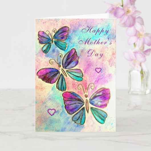 Muttertagskarte Lila rosa Schmetterlinge fliegen Karte (Orchidee)