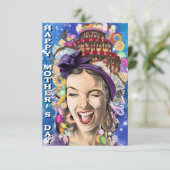 Muttertagskarte mit glücklicher Frau - Funny Karte (Stehend Vorderseite)