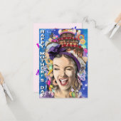 Muttertagskarte mit glücklicher Frau - Funny Karte (Vorderseite/Rückseite Beispiel)