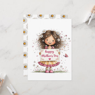 Muttertagskarte mit Kinderillustration & Gänseblüm