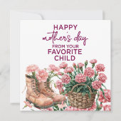 Muttertagskarte mit rosafarbener Nelke (Vorderseite)