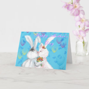 Muttertagskarte Niedliche Bunnies mit Blume Gesche Karte