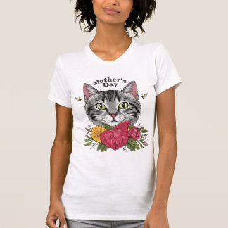 Muttertagskatze-Design - Tabby-Katze mit Blume T-Shirt