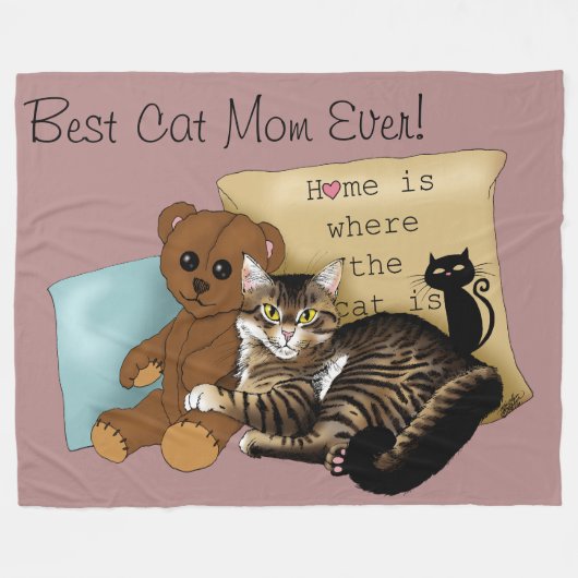 Muttertagskatze Fleecedecke (Vorderseite (Horizontal))