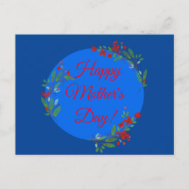 Muttertagsmuster rote Blume Aquarellblau Postkarte