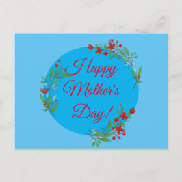 Muttertagsmuster rote Blume Aquarellblau Postkarte