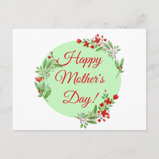 Muttertagsmuster rote Blume Aquarellgrün Postkarte (Vorderseite)