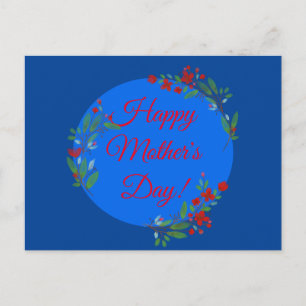 Muttertagsmuster rote Blumen Aquarell blau Postkarte