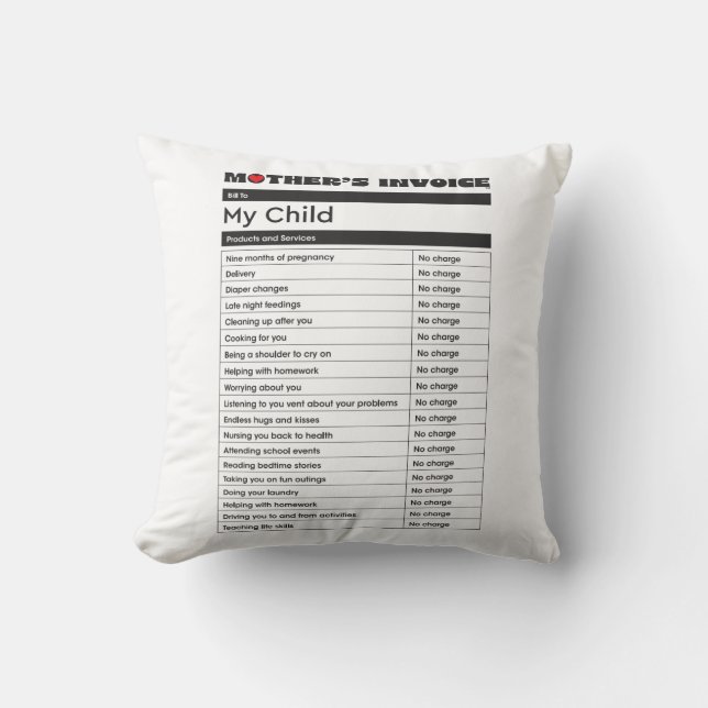 Muttertagsrechnung Liebe Kissen - Geschenk für Mam (Vorderseite)