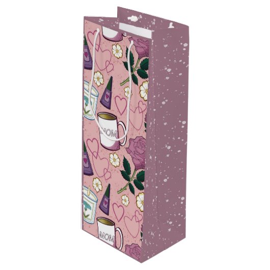 Muttertagsrose Geschenktüte Für Weinflaschen (Vorderseite Schrägansicht)