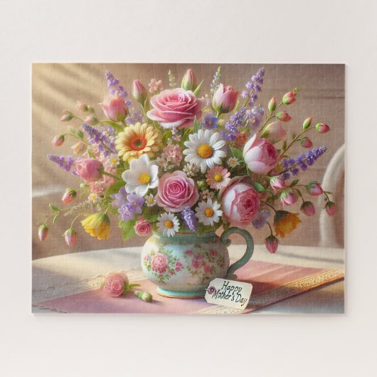 Muttertagsstrauß-Geschenk Pastell Blumen Vase Puzzle (Horizontal)