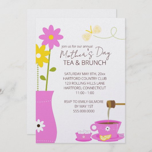 Muttertagstee oder Brunch Einladungen (Vorne/Hinten)
