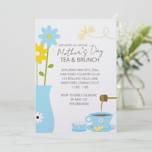 Muttertagstee oder Brunch Einladungen (Stehend Vorderseite)