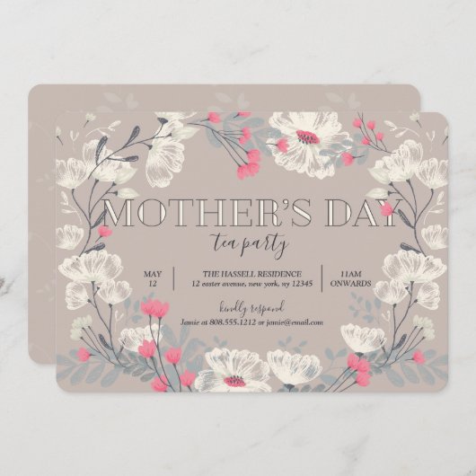 Muttertagstee Party/Brunch Einladung (Vorne/Hinten)