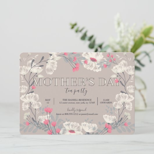 Muttertagstee Party/Brunch Einladung (Stehend Vorderseite)