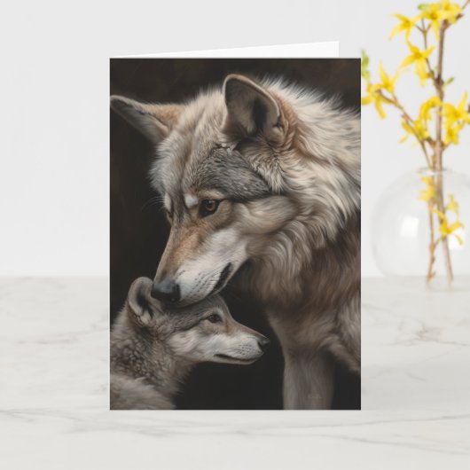 MuttertagWolf und Jungtier Karte (Gelbe Blume)