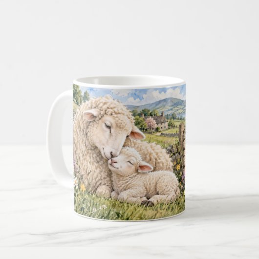 Muttertier wird geliebt Schaf und Lamm Tasse (Vorderseite Links)