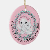 Muttertochter erster Weihnachts-Foto Elefant Keramik Ornament (Rechts)