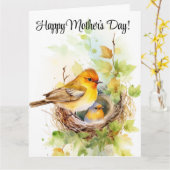 Muttervogel füttre ihren Babys Muttertag Karte (Gelbe Blume)