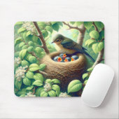 Muttervogel mit Fledglings im Nest Mousepad (Mit Mouse)