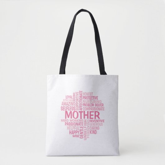 MutterWord Cloud Tote Beutel in Rosa Tasche (Vorderseite)