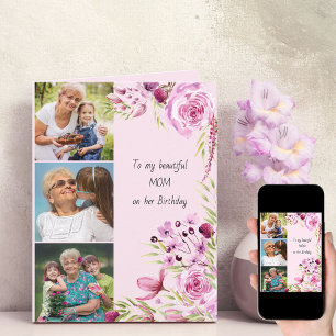 Mutti 3 Foto Feminine Rosa Florale Geburtstagskart Karte