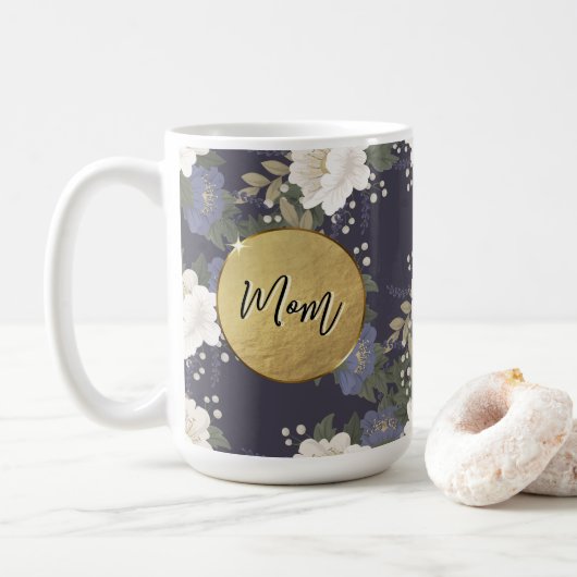 Mutti | Blaue Blumen-Personalisierte Kaffeetasse (Mit Donut)