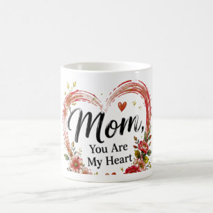 Mutti, du bist mein Herz, florales Herz Kaffeetasse