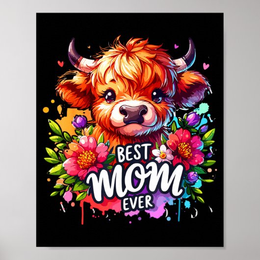 Mutti jemals Highland-Kuh-Blumen-Muttertag Poster (Vorne)