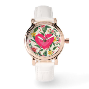 Mutti-Tag, Rosa Liebesherz- und Blumenmuster Armbanduhr
