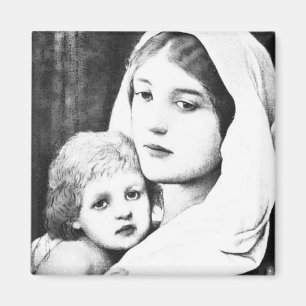 Mutti-Tag S/W Vintage Madonna mit Baby Magnet