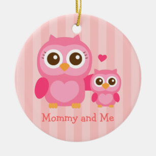 Mutti und ich, süße Baby-Eule, Rosa Keramik Ornament