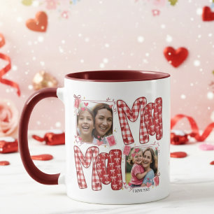 Mutti und Kind Valentinsherzen Pink Rot Kariert Tasse