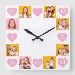 Mutti wir lieben dich Kinder Namen 8 Foto Collage  Quadratische Wanduhr