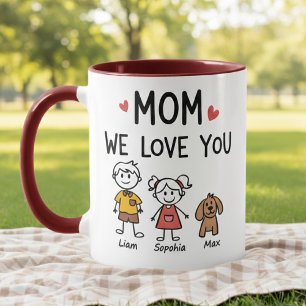 Mutti wir lieben dich Kinder und Hund Familienname Tasse