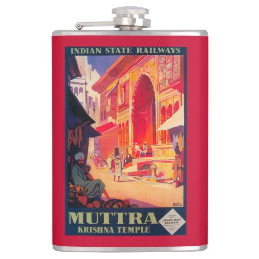 Muttra Krishna Tempel-Reise-Plakat Flachmann (Vorderseite)