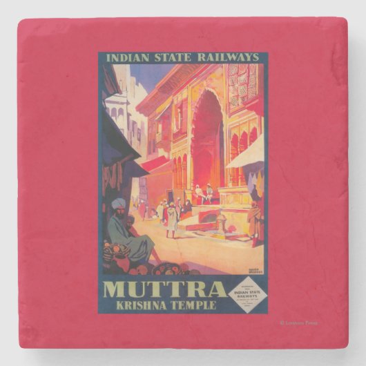 Muttra Krishna Tempel-Reise-Plakat Steinuntersetzer (Vorderseite)