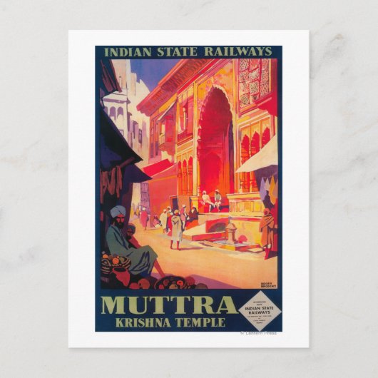 Muttra Krishna Temple Travel Poster Postkarte (Vorderseite)