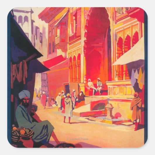 Muttra Krishna Temple Travel Poster Quadratischer Aufkleber (Vorderseite)