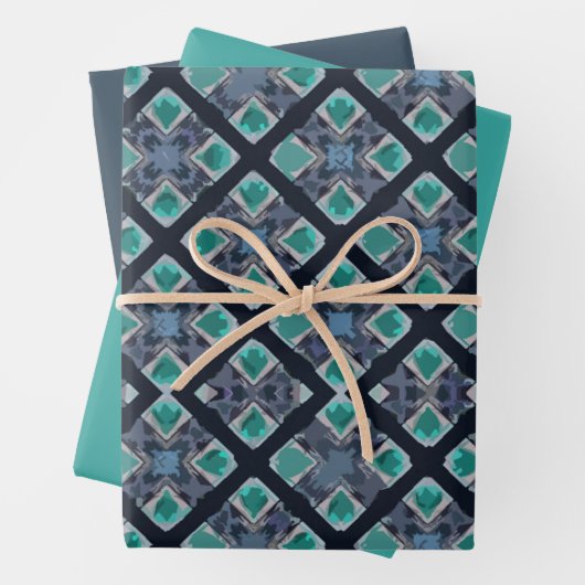 MVB Double Diamond Tribal Blue Muster Geschenkpapier Set (Beispiel)
