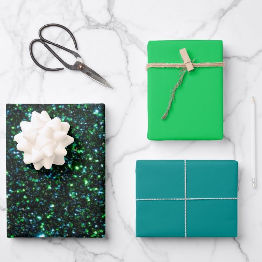 MVB Funkelndes Grün-Blau-Design Geschenkpapier Set (Vorderseite)