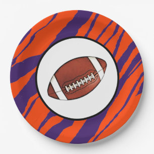 MVB Tiger Streifen Design - Orange & Lila Fußball Pappteller
